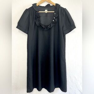 J. Crew Vintage Phoebe Wool Blend Dress Black Ruffle Detail Women’s Size 10